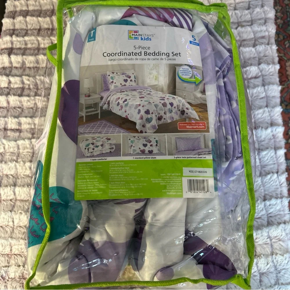 Mainstay Girl 5 Piece Coordinated Twin Bedding Set Heart